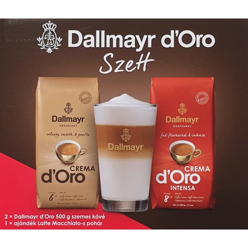 Dallmayr d'Oro szett 2 x 500 g szemes kávé + Latte-s pohár 