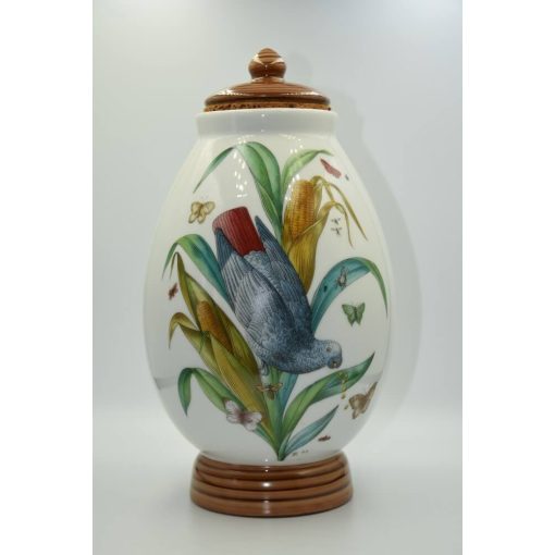 Nymphenburg porcelán kávétartó váza (kék papagáj)